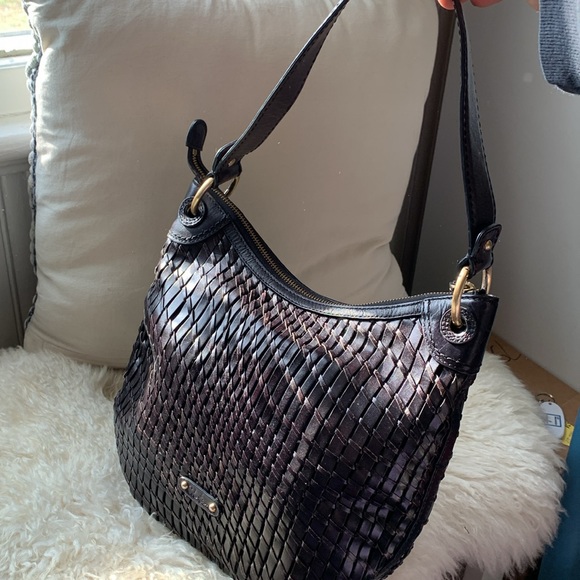 Vintage Cole Haan Black Woven Hobo Shoulder Bag with Gold Accents - Picture 5 of 5